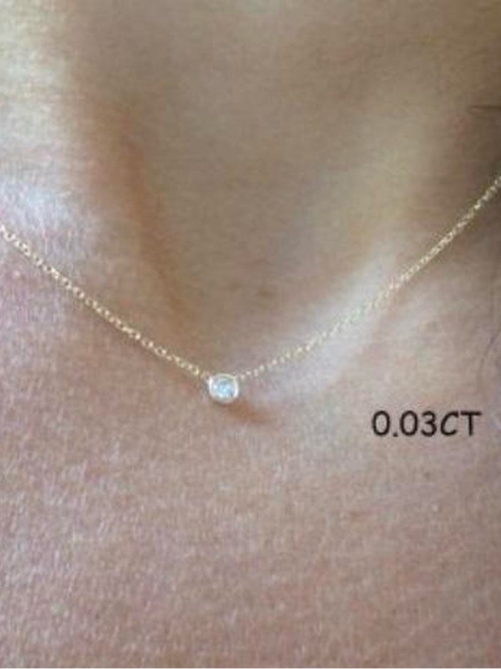 Gold Chain Necklace with Clear Solitaire - Picture 3 of 3